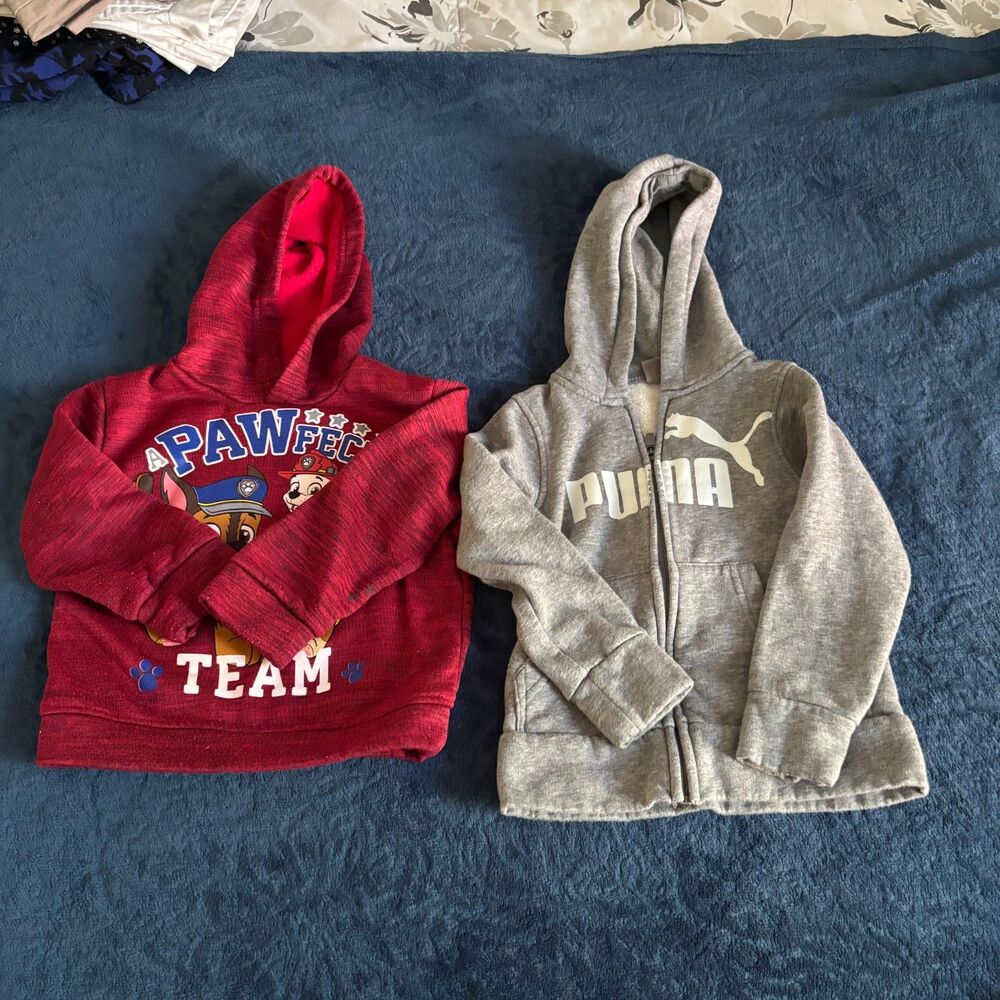 bundle kids pullover paw patrol and zip up puma jackets sze 4